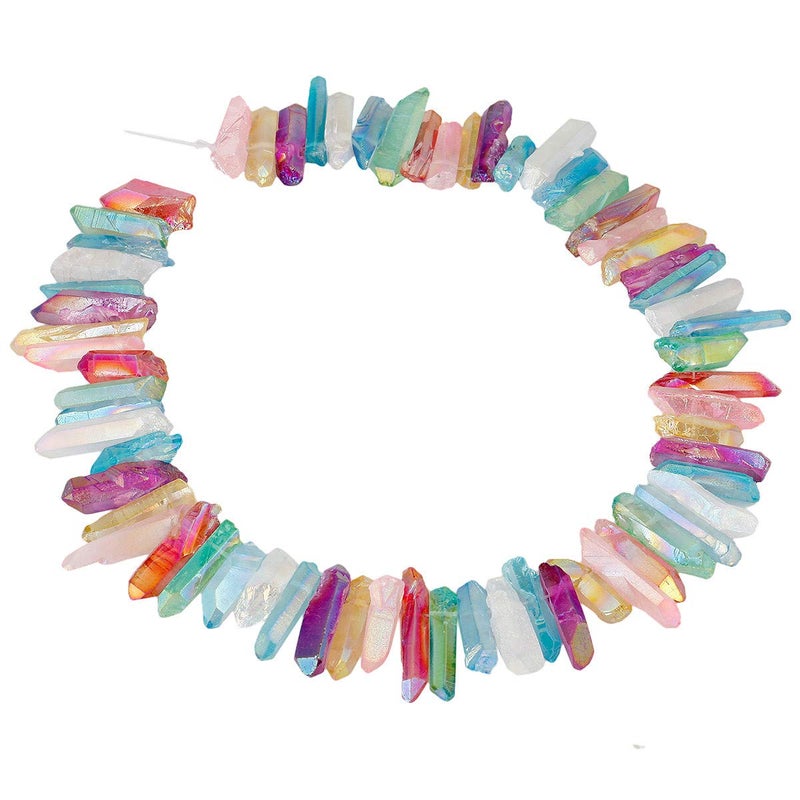SUNYIK Assorted Color AB Aura Titanium Coated Crystal Points Quartz Rough Sticks Spikes Point Beads 15 inch Strand Drilled - Image 1